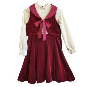 Cinderella Brand Vintage Girl's 2pc Shirtdress Vest Cream Blouse Burgundy Skirt